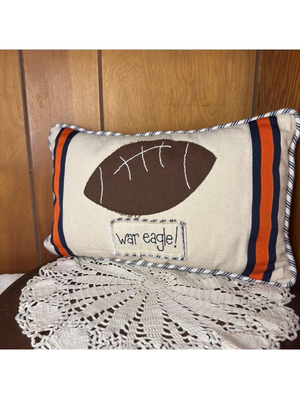 War Eagle Football Throw Pillow Glory Haus Auburn Orange Navy 16x9